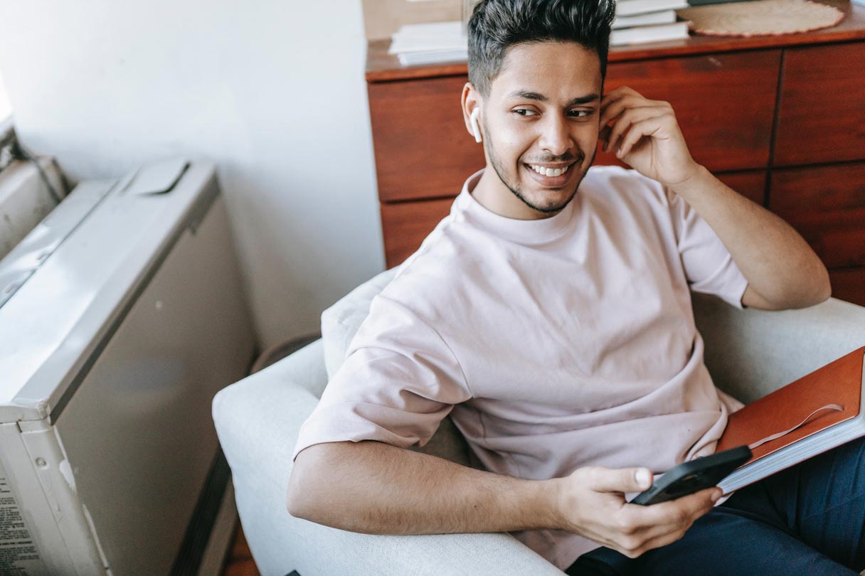 Happy male client smiling