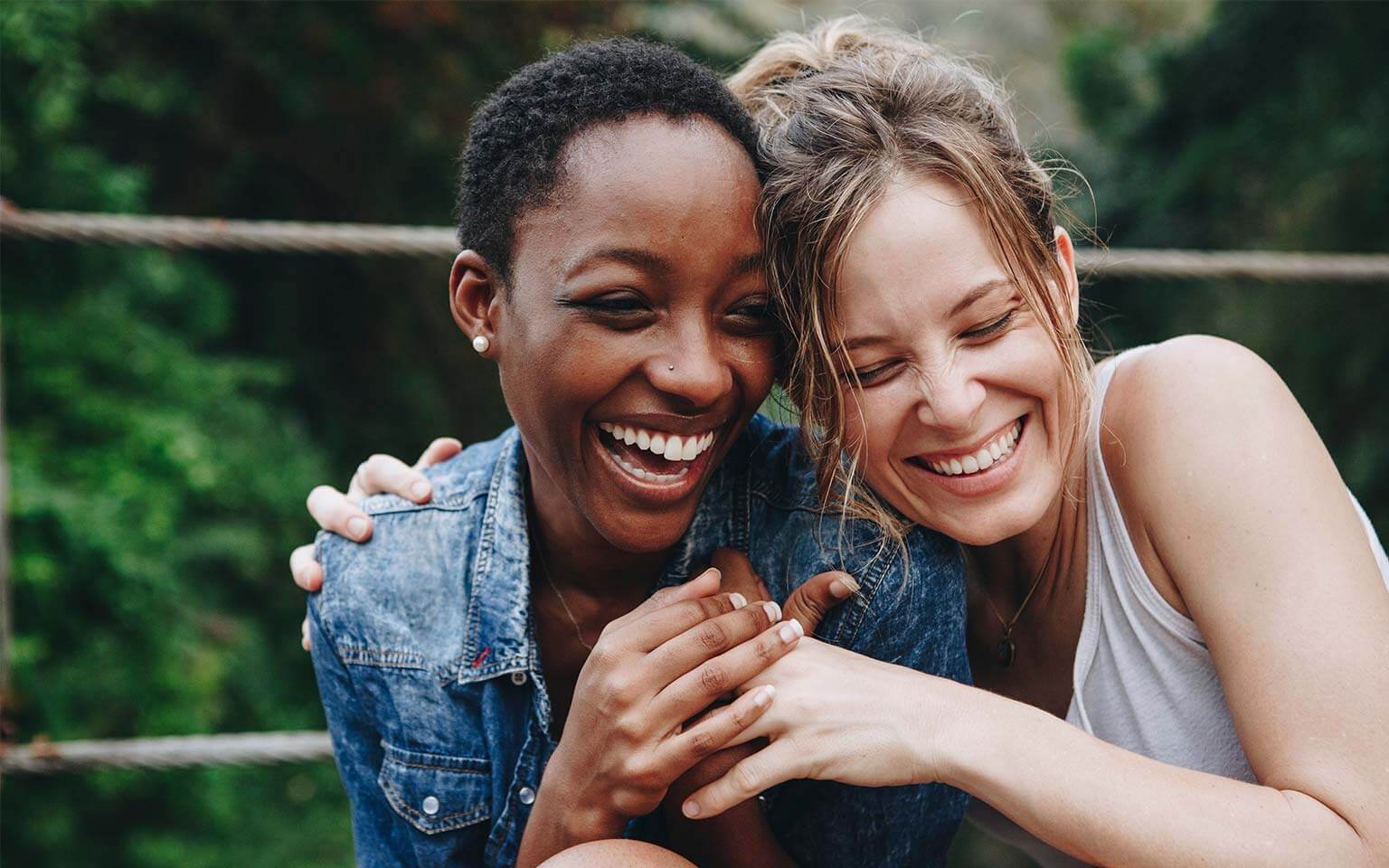 Two women laughing